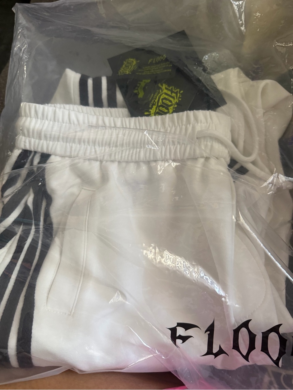White Track Joggers with Black Stripe Detail